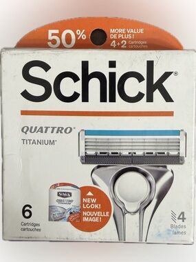 Schick Quattro Titanium Diamond Coated Razor Refill Cartridges 6 Pack 4 Blades